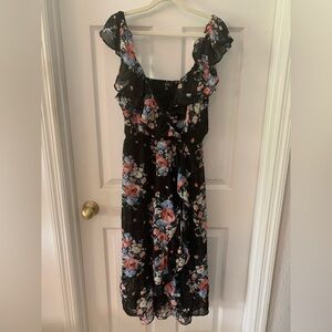 Pink and Red Maxi Sundress with Flutter Sleeves for Weddings